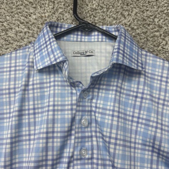 Collars And Co Polo Mens Small Blue Plaid Performance Golf Short Sleeve Poly - Picture 6 of 14